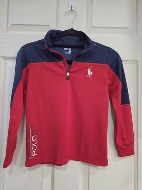 Boys Polo by Ralph Lauren Navy and Red Quarter-Zip Pullover